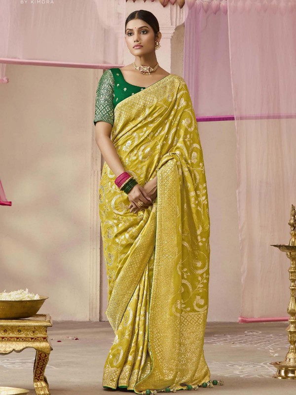 Mustard Dola Viscose Silk Saree